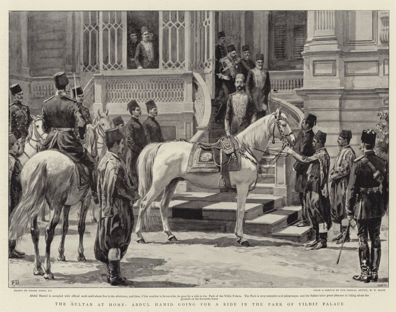 Der Sultan zu Hause, Abdul Hamid reitet im Park des Yildiz-Palastes von Frank Dadd
