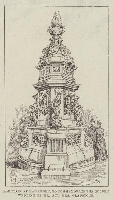 Brunnen in Hawarden, zur Erinnerung an die Goldene Hochzeit von Mr. und Mrs. Gladstone von Frank Watkins