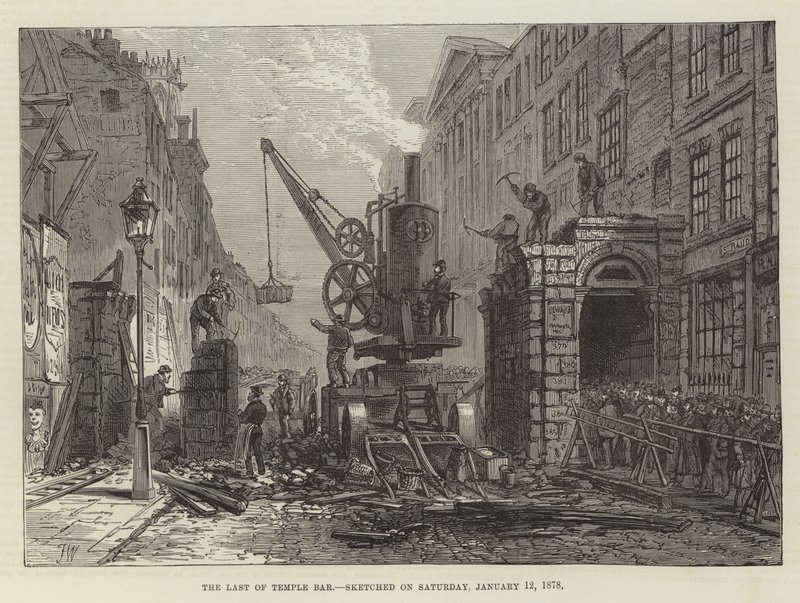 Das Ende von Temple Bar, skizziert am Samstag, 12. Januar 1878 von Frank Watkins
