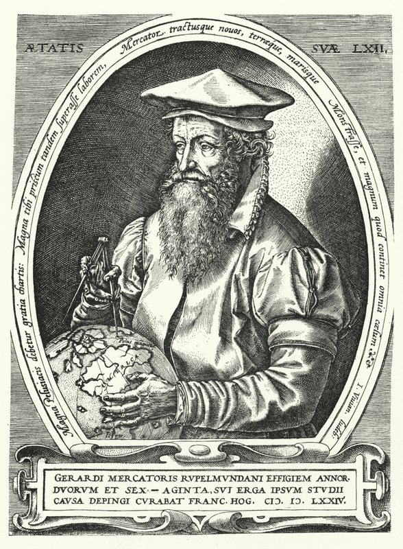 Gerardus Mercator, flämischer Kartograph, Geograph und Kosmograph (Gravur) von Franz (after) Hogenberg