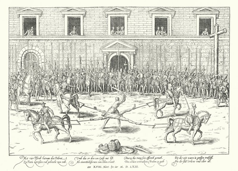 Hinrichtung von Jean de Poltrot für den Mord an Franz, Herzog von Guise, Paris, 1563 von Franz Hogenberg
