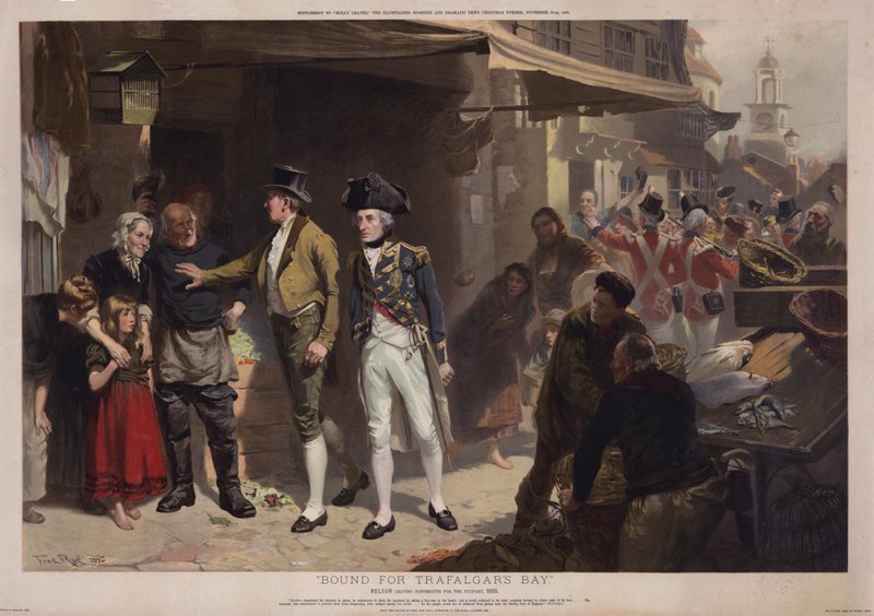 Auf dem Weg nach Trafalgars Bucht, Nelson verlässt Portsmouth für die Victory von Fred Roe