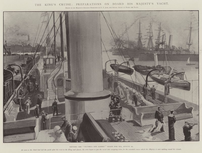 Die Kreuzfahrt des Königs, Vorbereitungen an Bord der königlichen Yacht von Fred T. Jane