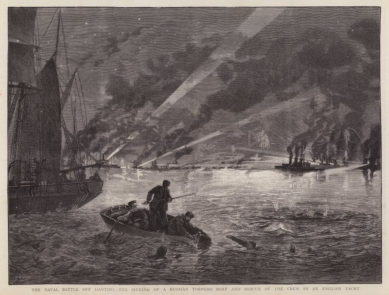 Die Seeschlacht von Danzig: Das Sinken eines russischen Torpedobootes und die Rettung der Besatzung durch eine englische Yacht von Fred T. Jane