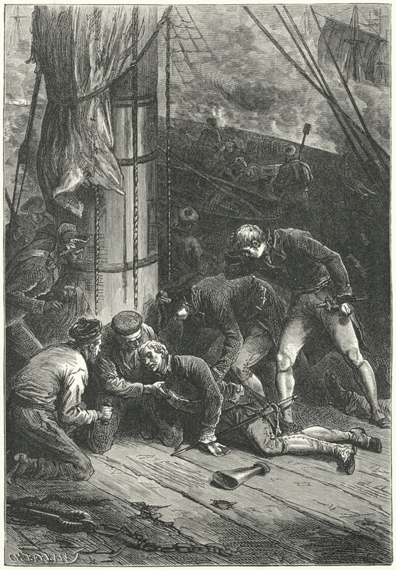 Tod von Admiral Lord Nelson in der Schlacht von Trafalgar von Frederic Theodore (after) Lix