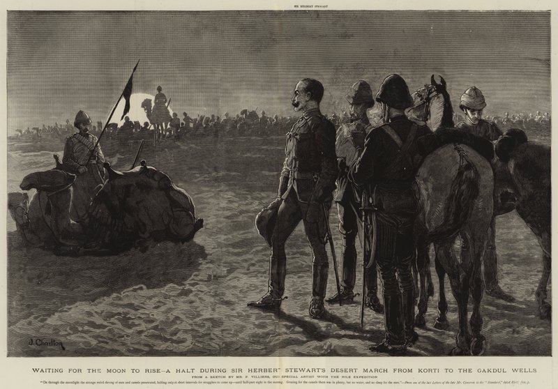 Warten auf den Mondaufgang, eine Pause während Sir Herbert Stewarts Wüstenmarsch von Korti zu den Gakdul-Wells von Frederic Villiers