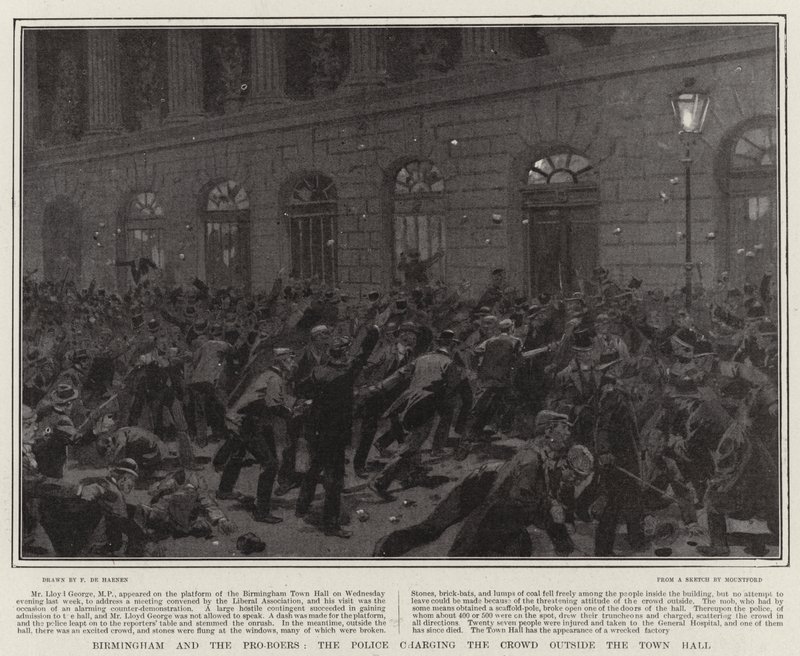 Birmingham und die Pro-Buren, die Polizei greift die Menge vor dem Rathaus an von Frederic de Haenen