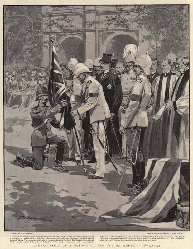 Übergabe einer Fahne an die Ceylon Mounted Infantry von Frederic de Haenen