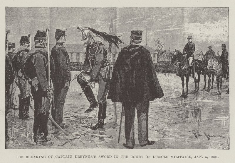 Das Zerbrechen des Schwertes von Hauptmann Dreyfus im Hof der Militärschule, 5. Januar 1895 von Frederic de Haenen