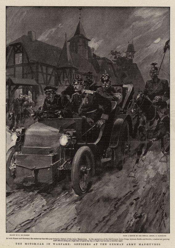 Das Auto im Krieg, Offiziere bei den Manövern der deutschen Armee von Frederic de Haenen
