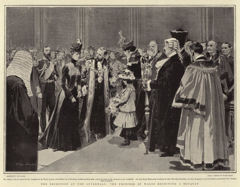 Der Empfang in der Guildhall, die Prinzessin von Wales erhält einen Blumenstrauß von Frederic de Haenen