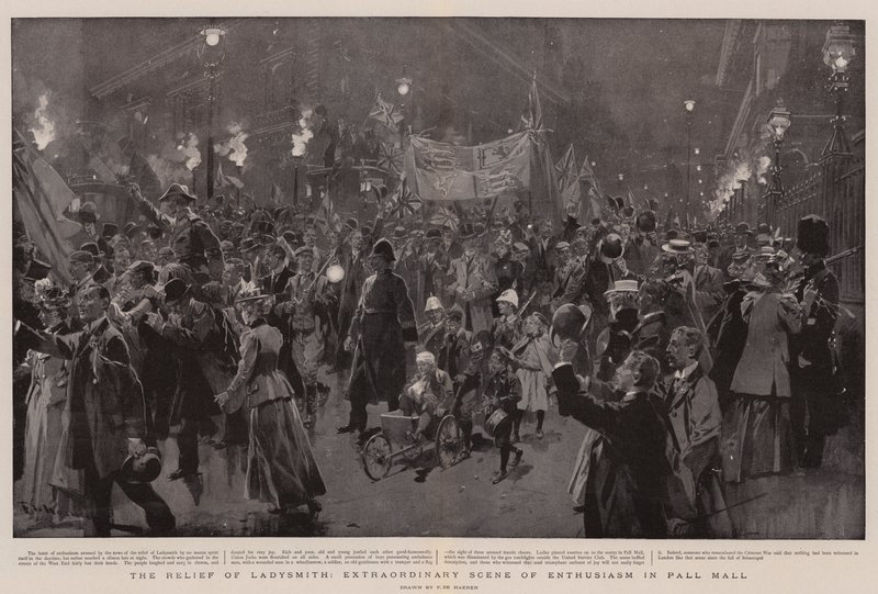 Die Entlastung von Ladysmith, außergewöhnliche Szene der Begeisterung in Pall Mall von Frederic de Haenen