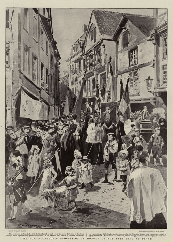 Die römisch-katholische Prozession zu Ehren des Fête Dieu in Dinan von Frederic de Haenen