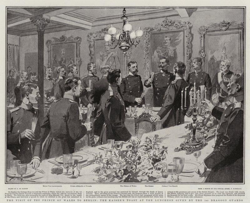 Der Besuch des Prinzen von Wales in Berlin, der Toast des Kaisers beim Mittagessen der 1. Dragonerwache von Frederic de Haenen