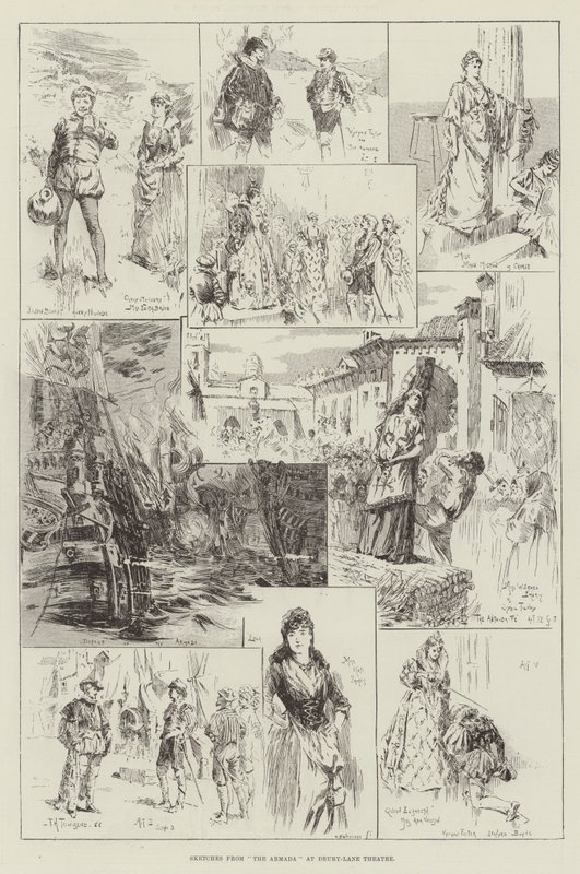 Skizzen aus Der Armada im Drury-Lane-Theater von Frederick Henry Townsend