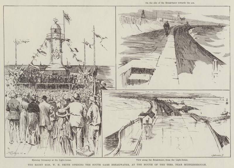 Der ehrenwerte W. H. Smith eröffnet den South Gare Wellenbrecher an der Mündung des Tees, nahe Middlesbrough von Frederick Henry Townsend