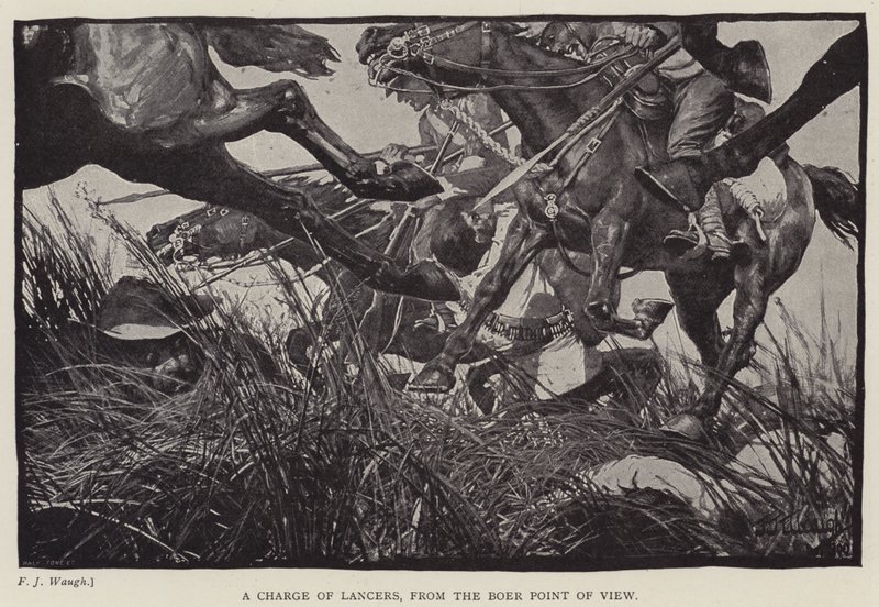 Ein Angriff der Lanzenreiter aus Sicht der Buren (Lithografie) von Frederick Judd Waugh