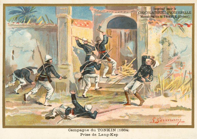 Französische Soldaten erobern Kep, Tonkin, Chinesisch-Französischer Krieg, 1884 von French School