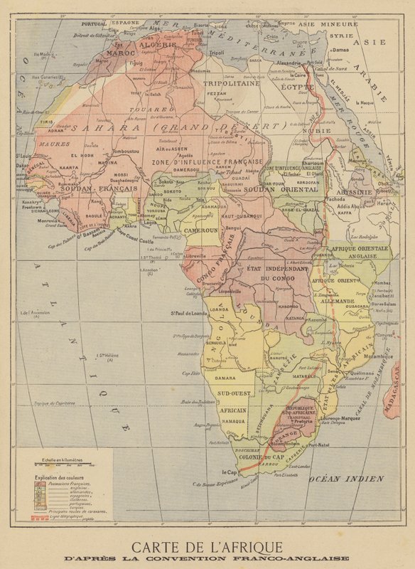 Karte von Afrika nach der Unterzeichnung des anglo-französischen Abkommens vom März 1899 von French School