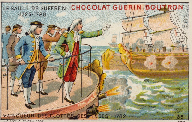 Pierre Andre de Suffren, Sieger über die britische Flotte vor Indien, 1782 von French School