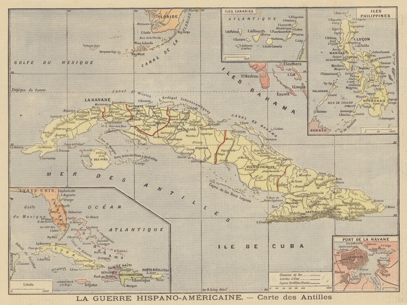 Der Spanisch-Amerikanische Krieg - Karte der spanischen Kolonien von French School