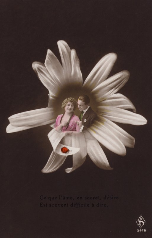Ein junges Paar im Zentrum einer Blume mit Marienkäfer von French Photographer