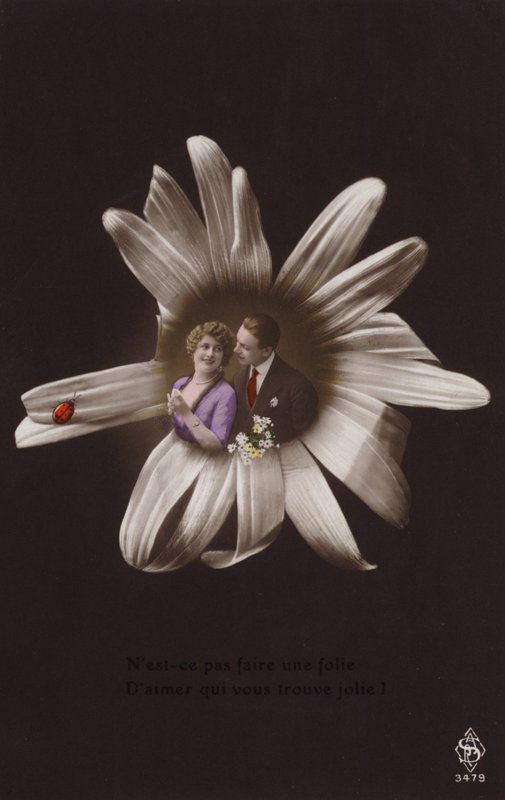 Ein junges Paar im Zentrum einer Blume mit Marienkäfer von French Photographer