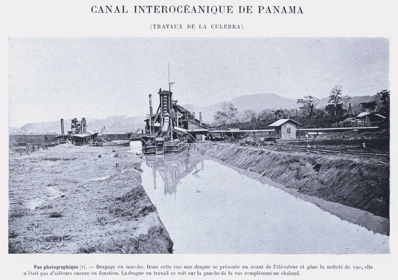 Interozeanischer Kanal von Panama, Arbeiten an der Culebra (s/w Foto) von French Photographer