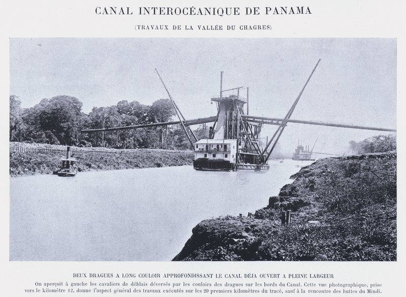 Interozeanischer Kanal von Panama, Arbeiten im Tal des Chagres (s/w Foto) von French Photographer
