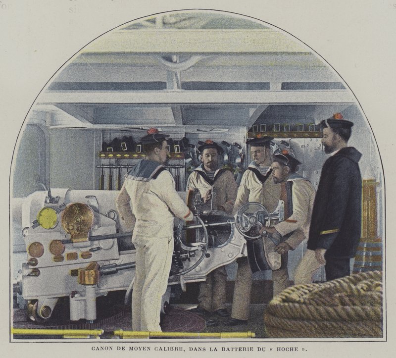 Mittleres Kaliber Marinegeschütz an Bord des Schlachtschiffs Hoche von French Photographer