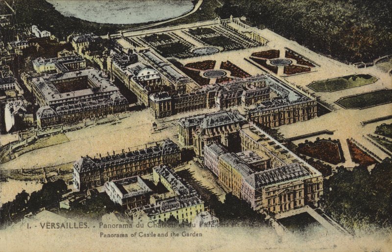 Panoramablick auf den Palast und die Gärten von Versailles von French Photographer