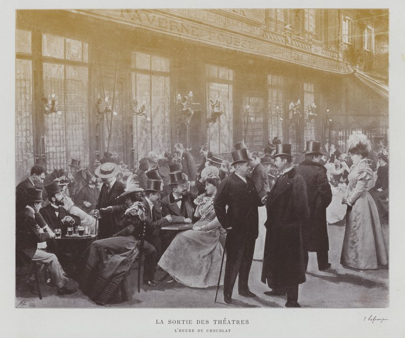Theaterbesucher vor der Taverne Pousset in Paris nach einer Vorstellung von French Photographer