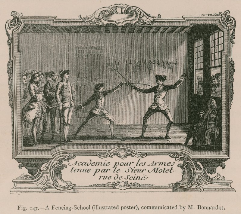 Eine Fechtschule (Illustrierte Plakat), mitgeteilt von M. Bonnardot von French School