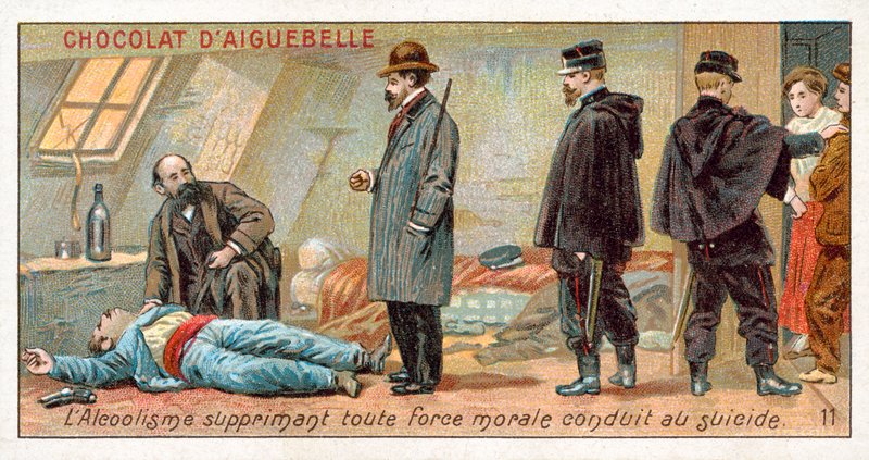 Alkoholismus unterdrückt alle moralische Stärke und führt zum Selbstmord von French School