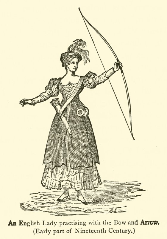 Eine englische Dame beim Bogenschießen, Anfang des 19. Jahrhunderts (Gravur) von French School