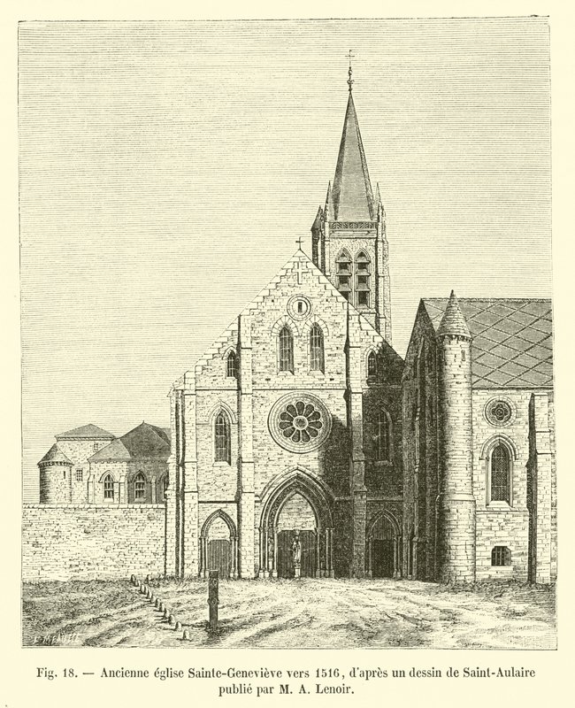 Alte Kirche Sainte-Geneviève um 1516, nach einer Zeichnung von Saint-Aulaire, veröffentlicht von M. A. Lenoir von French School