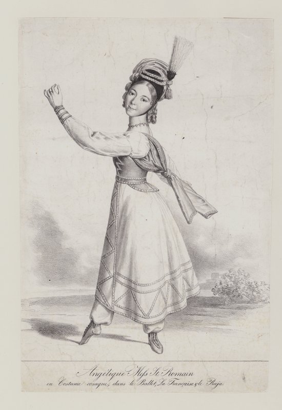 Angelique St Romain Mees im Kosakenkostüm für das Ballett La Francaise et le Raja von French School