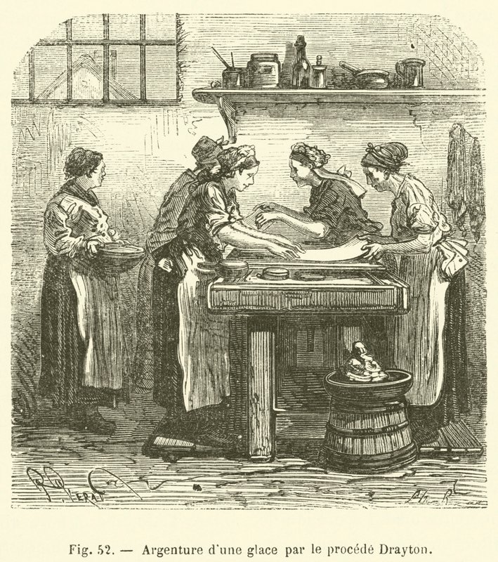 Versilberung eines Spiegels nach dem Drayton-Verfahren (Stich) von French School
