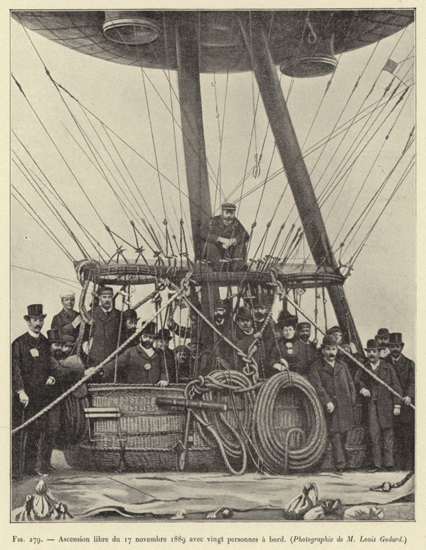 Freier Aufstieg am 17. November 1889 mit zwanzig Personen an Bord von French School