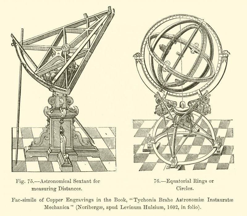 Astronomisches Sextant zur Messung von Entfernungen, Äquatorialringe oder Kreise (Gravur) von French School