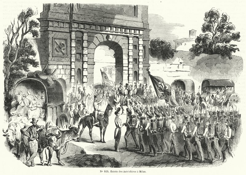 Österreichische Truppen betreten Mailand, Italien, 6. August 1848 (Stich) von French School