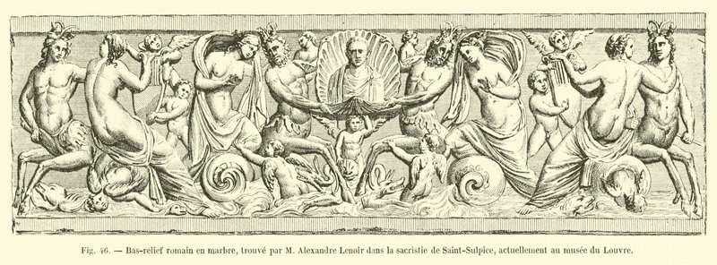 Römisches Marmorrelief, gefunden von M. Alexandre Lenoir in der Sakristei von Saint-Sulpice, derzeit im Louvre-Museum von French School