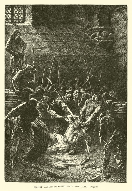 Bischof Gaudri aus dem Fass gezogen von French School