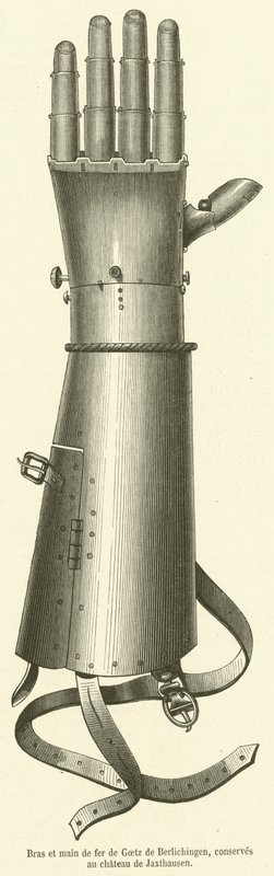 Eisenarm und -hand von Goetz von Berlichingen, aufbewahrt im Schloss Jaxthausen (Gravur) von French School