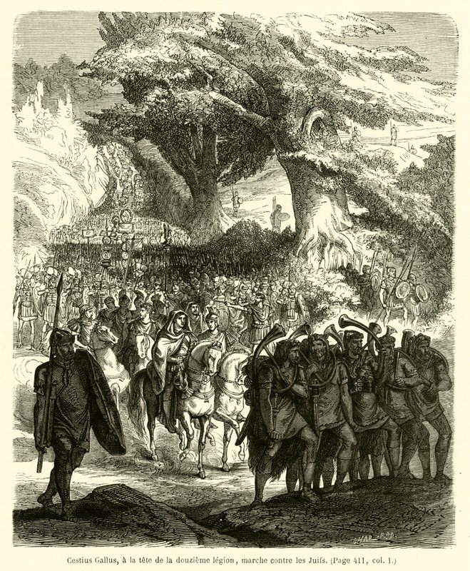 Cestius Gallus, an der Spitze der zwölften Legion, marschiert gegen die Juden (Gravur) von French School