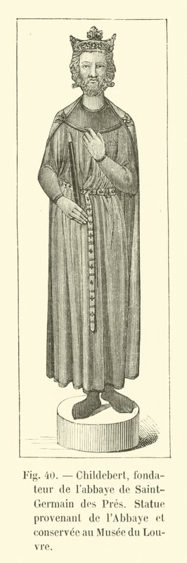 Childebert, Gründer der Abtei Saint-Germain des Prés, Statue aus der Abtei, aufbewahrt im Louvre von French School