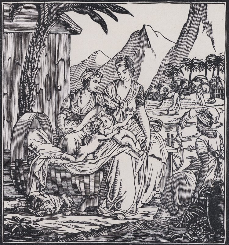 Kindheit von Paul und Virginie, Szene aus dem Roman Paul et Virginie des französischen Autors Jacques-Henri Bernardin de Saint-Pierre von French School