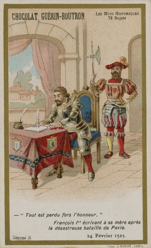 Chocolat Guerin-Boutron Handelskarte, Serie Historische Worte von French School