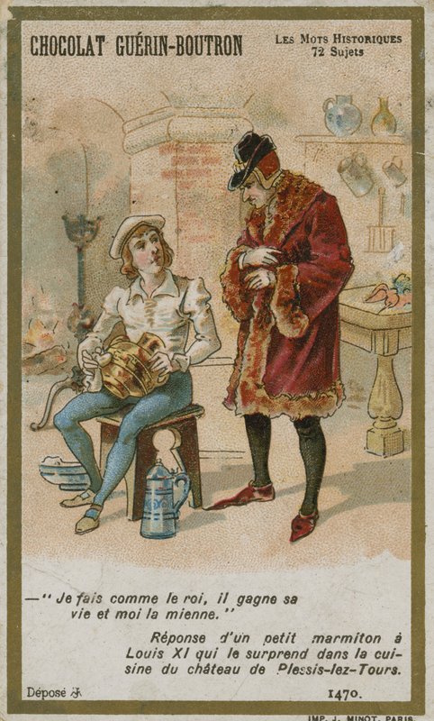 Chocolat Guerin-Boutron Handelskarte, Serie Historische Worte von French School
