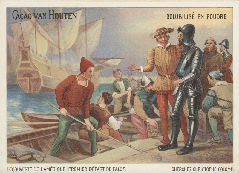 Christoph Kolumbus bricht von Palos zu seiner Reise auf, um Amerika zu entdecken von French School